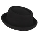 Wool Black Billycock Fedora Hat Elegant Roll Brim Concave Convex Hat-Hats-Arimonz-Arimonz
