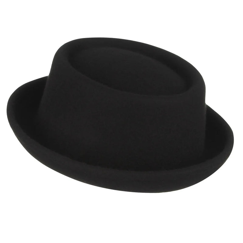 Wool Black Billycock Fedora Hat Elegant Roll Brim Concave Convex Hat-Hats-Arimonz-Arimonz