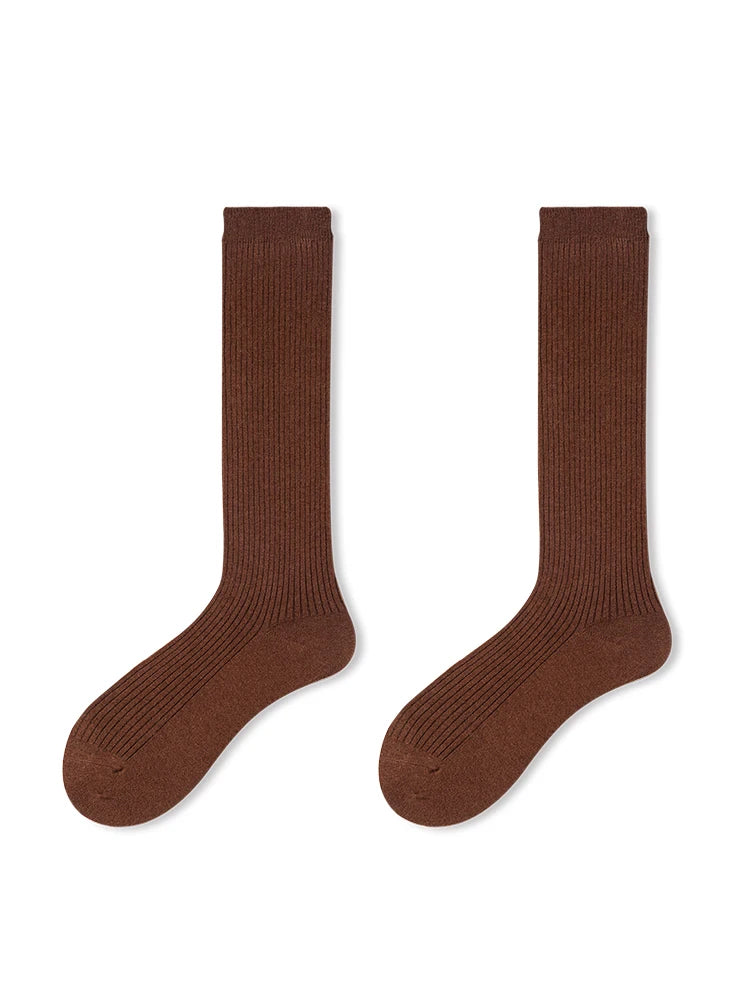 Wool Blend Calf Length Stockings Winter Warm Knitted Long Socks-Socks & Tights-Arimonz-Cocoa-One Size-Arimonz