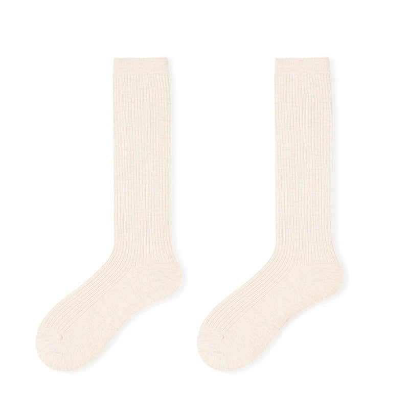 Wool Blend Calf Length Stockings Winter Warm Knitted Long Socks-Socks & Tights-Arimonz-Cream-One Size-Arimonz