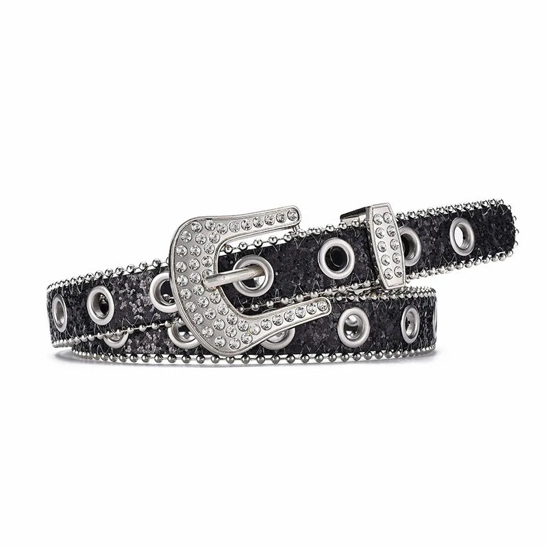Y2k Girls Belt Retro Leather Rhinestone Pin Buckle Waistband-Belts-Arimonz-black-105CM/41inches-Arimonz