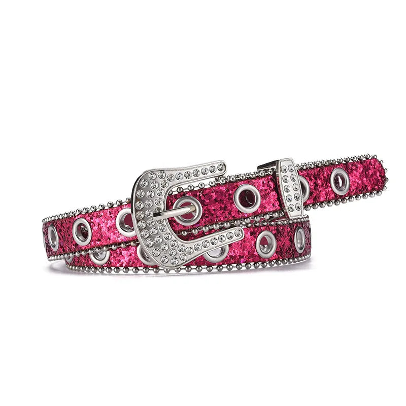 Y2k Girls Belt Retro Leather Rhinestone Pin Buckle Waistband-Belts-Arimonz-rose red-105CM/41inches-Arimonz