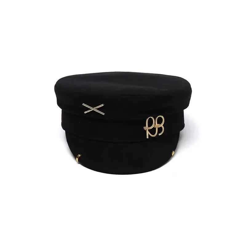 Y2K Newsboy Woolen Cap with Earrings Military Flat Top Style Beret Hat-Women's Caps-Arimonz-Arimonz