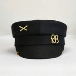 Y2K Newsboy Woolen Cap with Earrings Military Flat Top Style Beret Hat-Women's Caps-Arimonz-Black-One Size-Arimonz