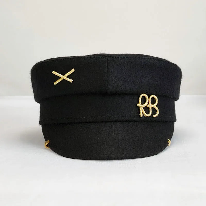 Y2K Newsboy Woolen Cap with Earrings Military Flat Top Style Beret Hat-Women's Caps-Arimonz-Black-One Size-Arimonz
