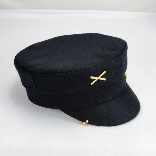 Y2K Newsboy Woolen Cap with Earrings Military Flat Top Style Beret Hat-Women's Caps-Arimonz-Arimonz