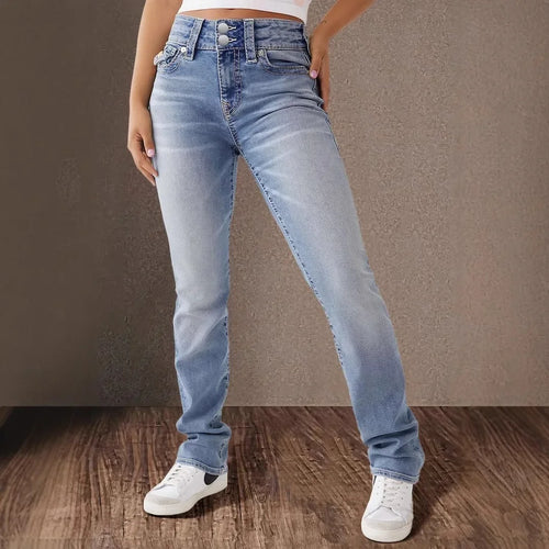 Y2K Revival Mid-Waist Splice Bodycon Straight Denim Jeans for Women-Skinny Jeans-Arimonz-Arimonz