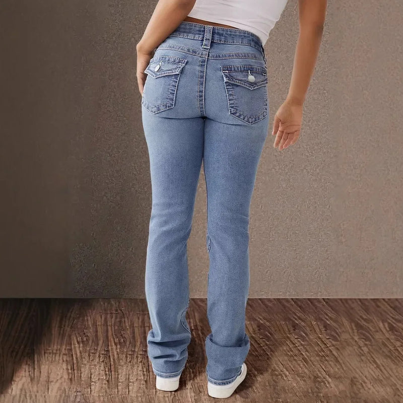 Y2K Revival Mid-Waist Splice Bodycon Straight Denim Jeans for Women-Skinny Jeans-Arimonz-Arimonz
