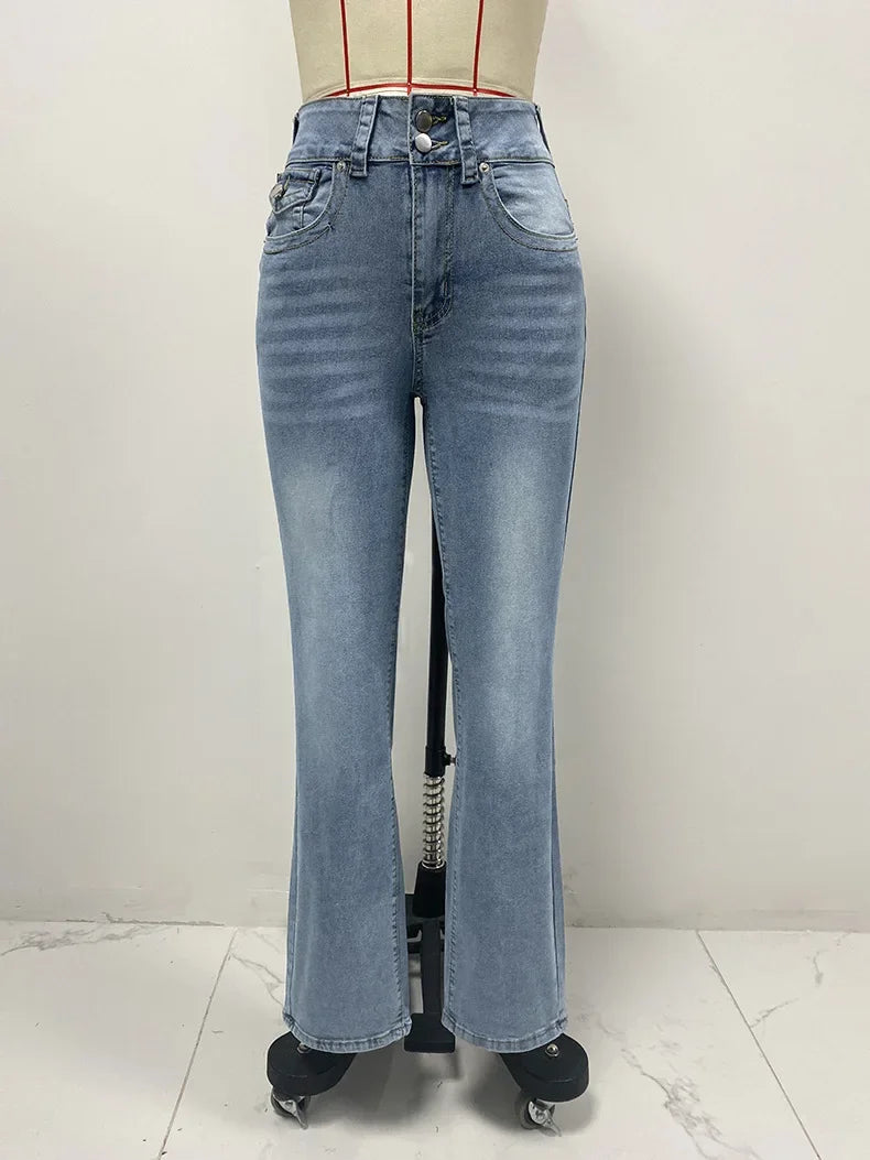 Y2K Revival Mid-Waist Splice Bodycon Straight Denim Jeans for Women-Skinny Jeans-Arimonz-Arimonz