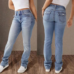 Y2K Revival Mid-Waist Splice Bodycon Straight Denim Jeans for Women-Skinny Jeans-Arimonz-Arimonz