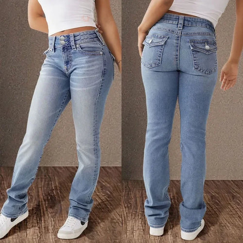 Y2K Revival Mid-Waist Splice Bodycon Straight Denim Jeans for Women-Skinny Jeans-Arimonz-Arimonz