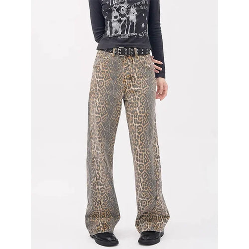Y2k Vintage Leopard Print Loose Women Jeans Straight High Waist Jeans-Skinny Jeans-Arimonz-Arimonz