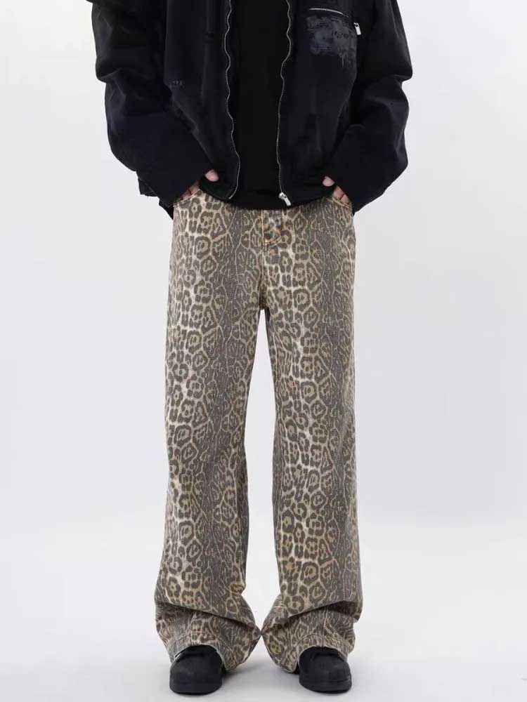 Y2k Vintage Leopard Print Loose Women Jeans Straight High Waist Jeans-Skinny Jeans-Arimonz-Arimonz