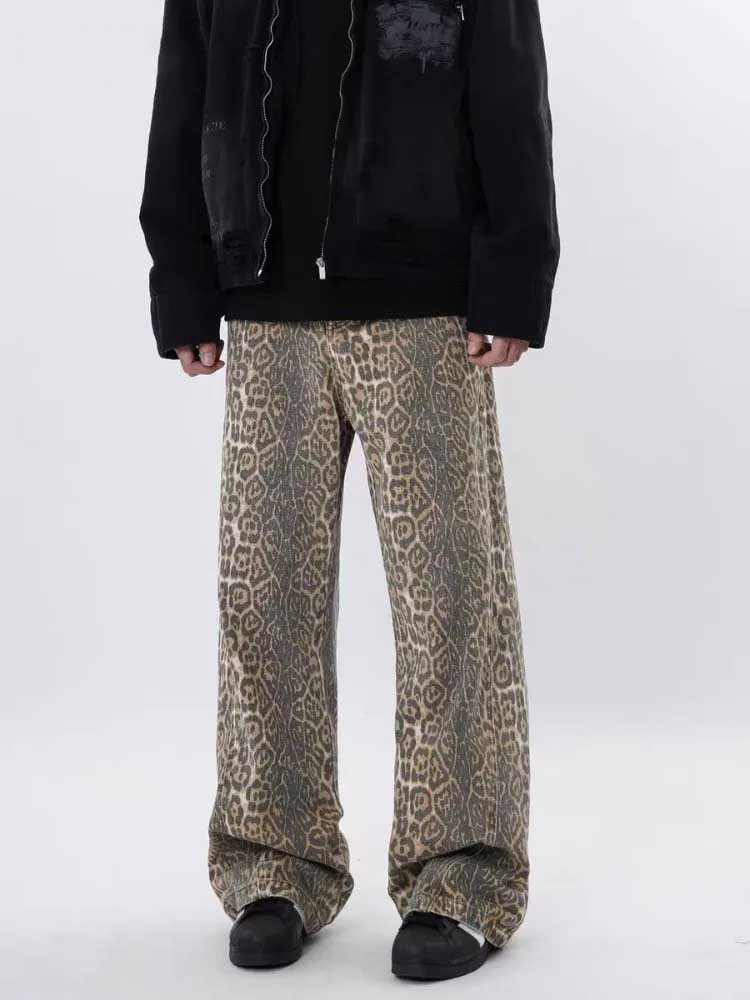 Y2k Vintage Leopard Print Loose Women Jeans Straight High Waist Jeans-Skinny Jeans-Arimonz-Arimonz