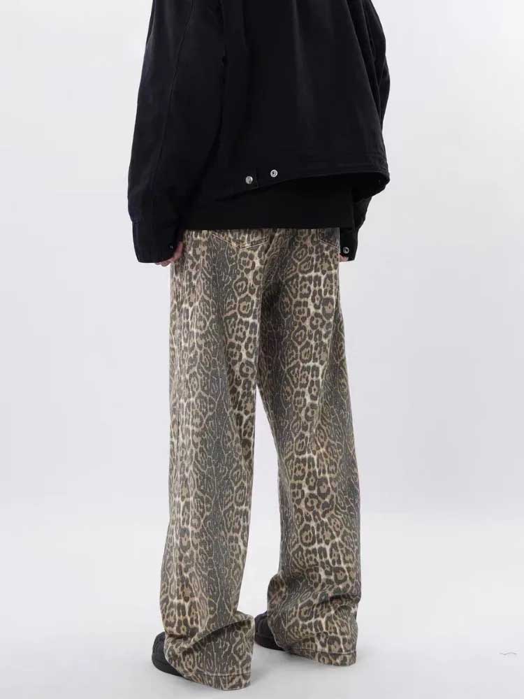 Y2k Vintage Leopard Print Loose Women Jeans Straight High Waist Jeans-Skinny Jeans-Arimonz-Arimonz
