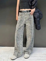 Y2k Vintage Leopard Print Loose Women Jeans Straight High Waist Jeans-Skinny Jeans-Arimonz-Grey-S-Arimonz