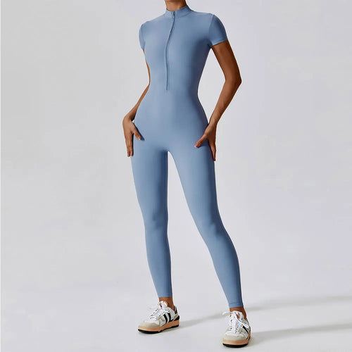 Yoga Set Women's Jumpsuits One-Piece Suit Zipper Short Sleeve Bodysuit-Casual Jumpsuits & Rompers-Arimonz-Arimonz