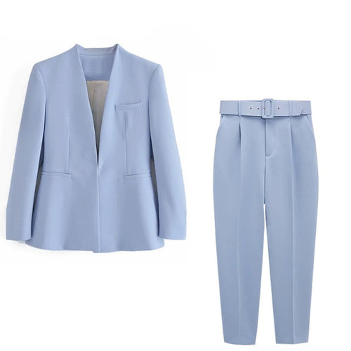 2 Piece Set Blazer Blazer Office Suit Pantsuit Simple Solid Color Suit-Wear To Work Sets-Arimonz-blue suit-XS-Arimonz