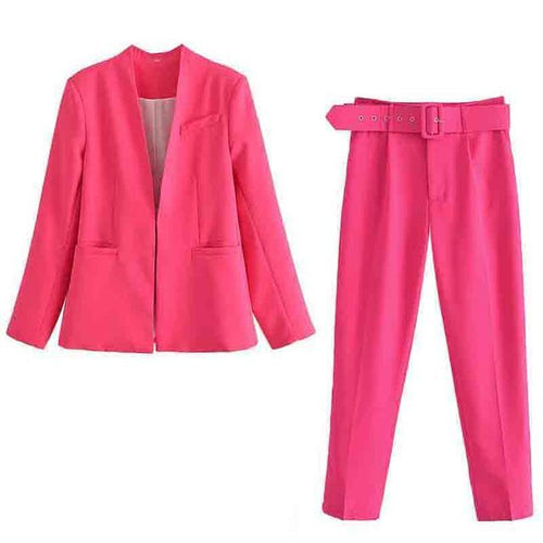 2 Piece Set Blazer Blazer Office Suit Pantsuit Simple Solid Color Suit-Wear To Work Sets-Arimonz-rose red suit-XS-Arimonz