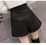 Woolen Shorts Women Solid Pattern High Waist Sequin Tweed Short Pants