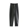 Women High Waist Black Faux Leather Pants Loose Pencil Elegant Trouser