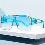 Oversized Square Vintage Metal Big Frame Semi Rimless Sun Glasses