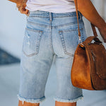 Denim Shorts Woman Fashion Tassel Tight Five-Point Washed Shorts