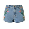Flower Embroidered Shorts Jeans Women Vintage Style High Waist Shorts