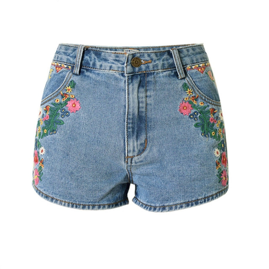 Flower embroidered jean shorts new arrivals