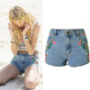 Flower Embroidered Shorts Jeans Women Vintage Style High Waist Shorts