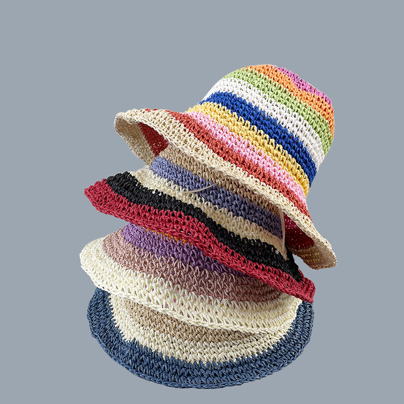 Summer Straw Crochet Bucket Hat Women's Foldable Panama Cap Beach Hat