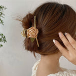 Women Metal Hair Claw Elegant Gold Flowers Hair Clips Barrette