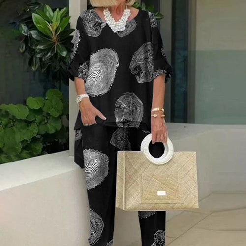 2PC Sets Floral Printed Pant Sets Women Matching Sets Casual Fit-Matching Sets-Arimonz-Black-S-Arimonz