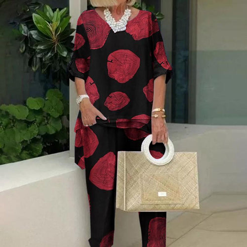 2PC Sets Floral Printed Pant Sets Women Matching Sets Casual Fit-Matching Sets-Arimonz-Red-S-Arimonz