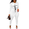 2pcs Round Neck Long Sleeves Side Split Letter Print Lady Tops Pants-Night Out Jumpsuits & Rompers-Arimonz-Arimonz