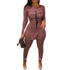 2pcs Round Neck Long Sleeves Side Split Letter Print Lady Tops Pants-Night Out Jumpsuits & Rompers-Arimonz-Arimonz
