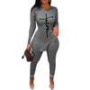 2pcs Round Neck Long Sleeves Side Split Letter Print Lady Tops Pants-Night Out Jumpsuits & Rompers-Arimonz-Arimonz