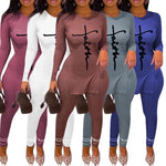 2pcs Round Neck Long Sleeves Side Split Letter Print Lady Tops Pants-Night Out Jumpsuits & Rompers-Arimonz-Arimonz