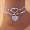 2pcs set Heart Rhinestone Anklets Foot Bracelet Summer Beach Chain-Anklets-Arimonz-Arimonz