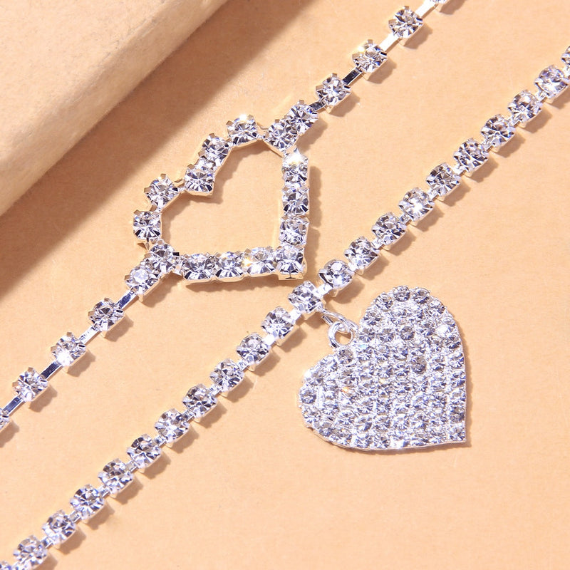 2pcs set Heart Rhinestone Anklets Foot Bracelet Summer Beach Chain-Anklets-Arimonz-Arimonz