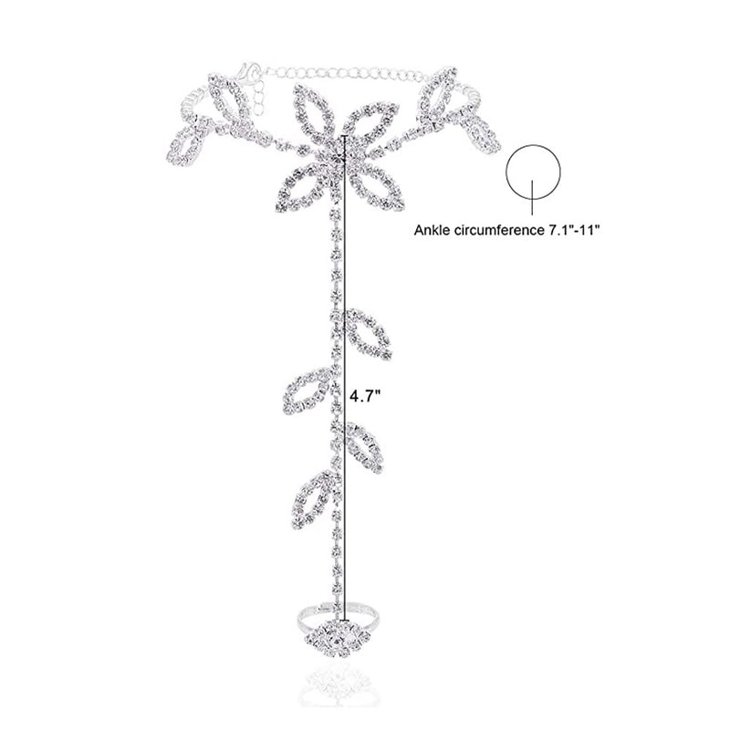 2Pcs Set Rhinestone Leaf Finger Anklet for Women Leaf Harness Anklet-Anklets-Arimonz-Arimonz