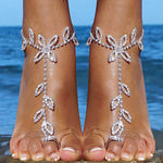 2Pcs Set Rhinestone Leaf Finger Anklet for Women Leaf Harness Anklet-Anklets-Arimonz-Arimonz