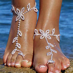2Pcs Set Rhinestone Leaf Finger Anklet for Women Leaf Harness Anklet-Anklets-Arimonz-Arimonz
