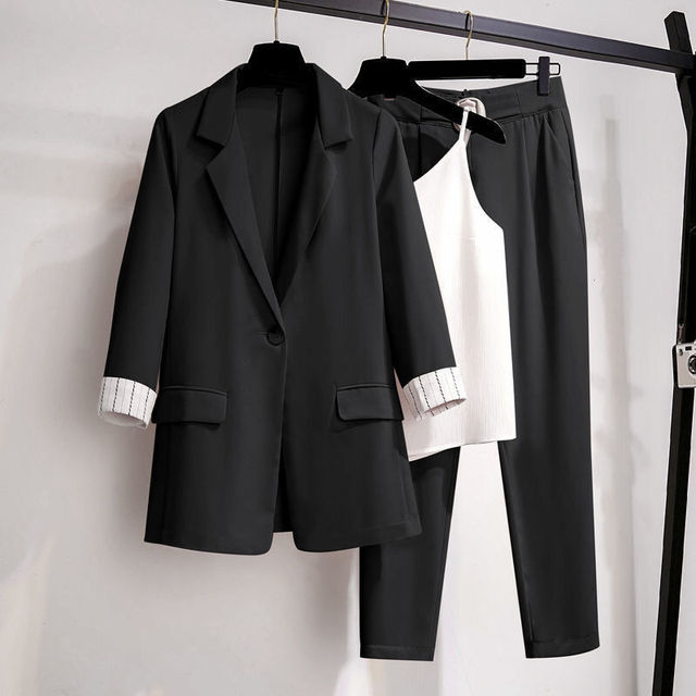 3 Pcs Set Women Office Lady Work Graceful Suit Outfits Daily-Wear To Work Sets-Arimonz-Black Set-M(40-50Kg)-Arimonz