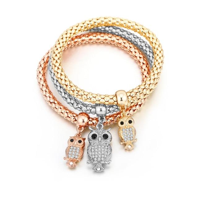 3pcs Crystal Charm Bracelet For Women Jewelry Bracelet Chain Jewelry-Braceletes-Arimonz-Owl style-Arimonz