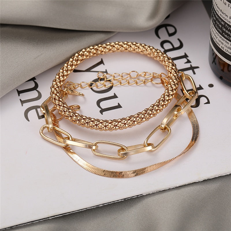 3pcs Set Fashion Thick Chain Link Bracelets Bangles For Women-Braceletes-Arimonz-Arimonz