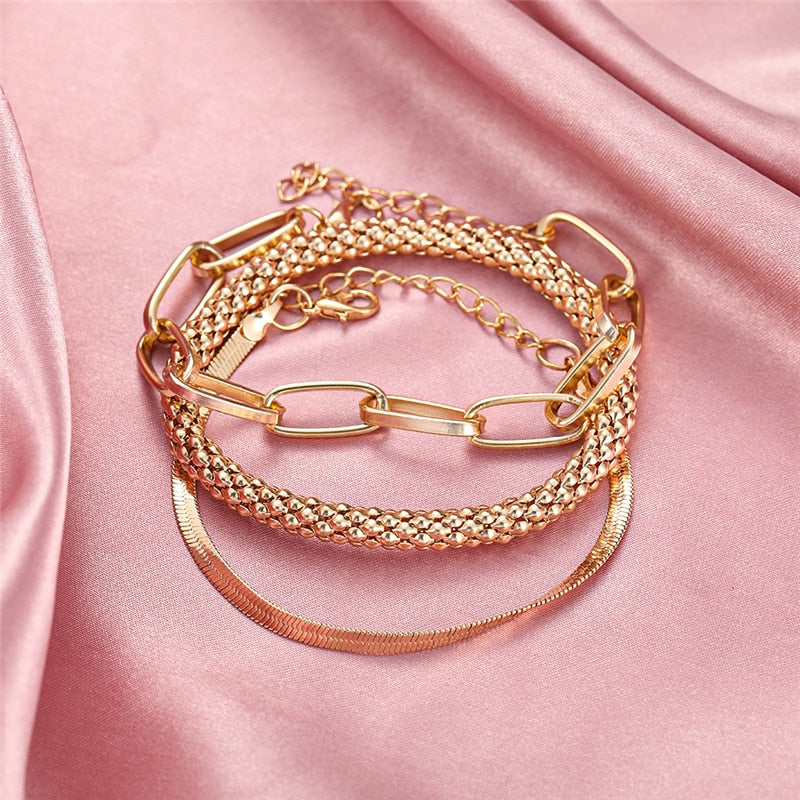 3pcs Set Fashion Thick Chain Link Bracelets Bangles For Women-Braceletes-Arimonz-Arimonz