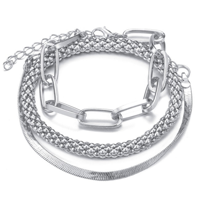 3pcs Set Fashion Thick Chain Link Bracelets Bangles For Women-Braceletes-Arimonz-Chain Silver-Arimonz