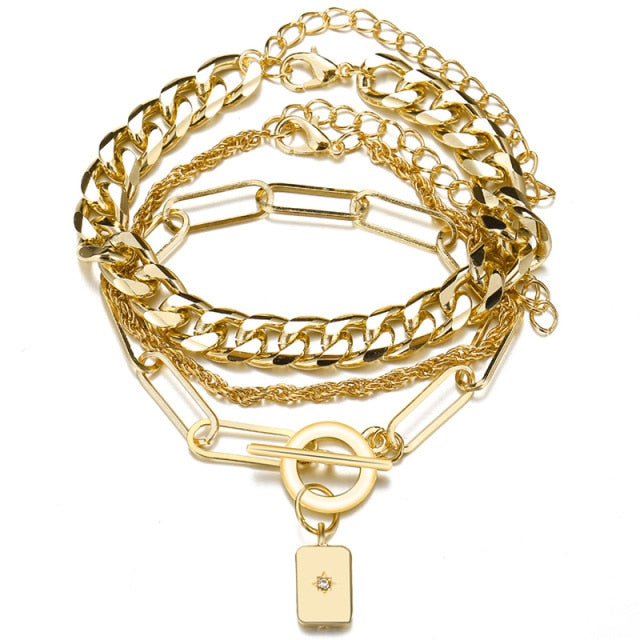 3pcs Set Fashion Thick Chain Link Bracelets Bangles For Women-Braceletes-Arimonz-Multilayer Gold-Arimonz