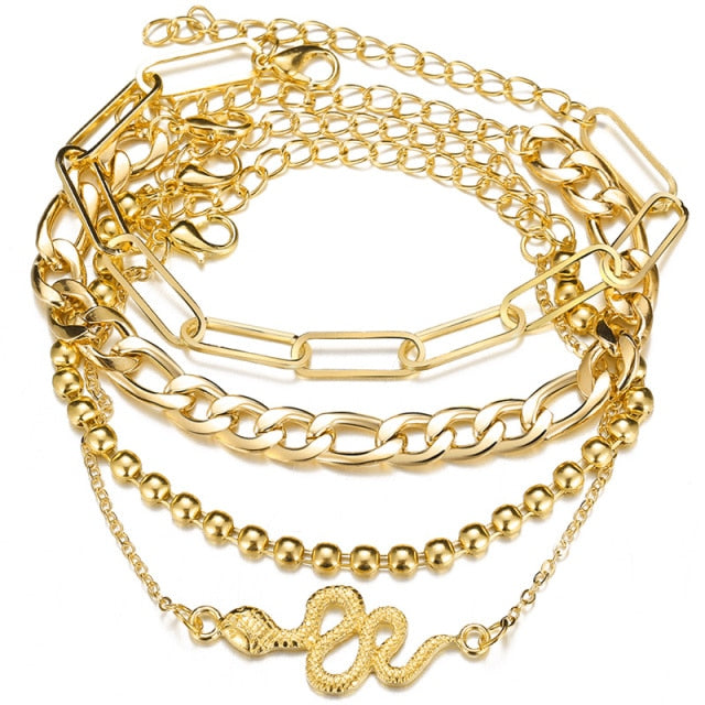 3pcs Set Fashion Thick Chain Link Bracelets Bangles For Women-Braceletes-Arimonz-Snake Gold-Arimonz